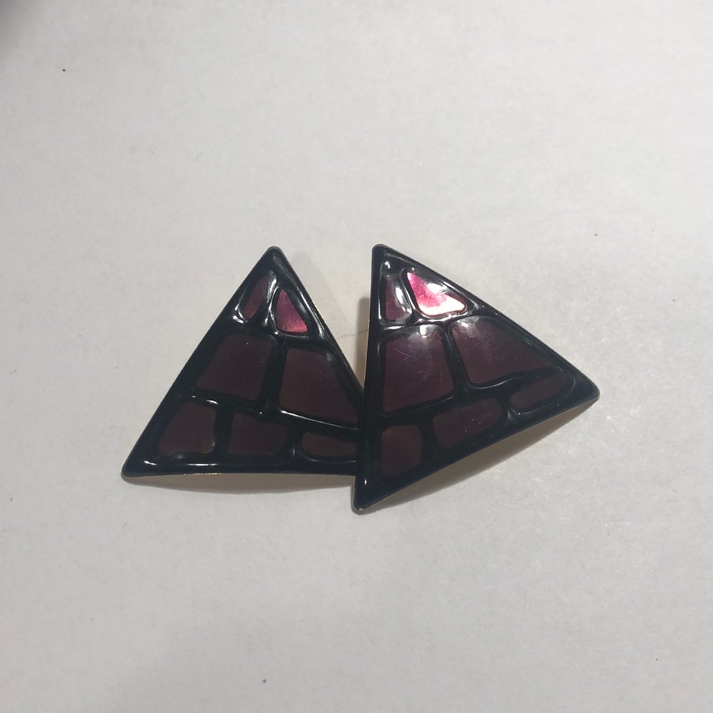 Black and purple triangle enamel earrings